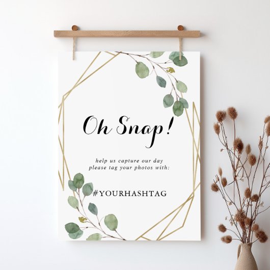 Gold Geometric Calligraphy Wedding Oh Snap Sign Poster