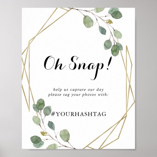 Gold Geometric Calligraphy Wedding Oh Snap Sign Poster (Voorkant)