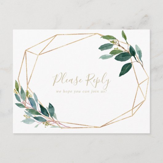 Gold Geometric Chic Eucalyptus Menu Keuze RSVP (Voorkant)