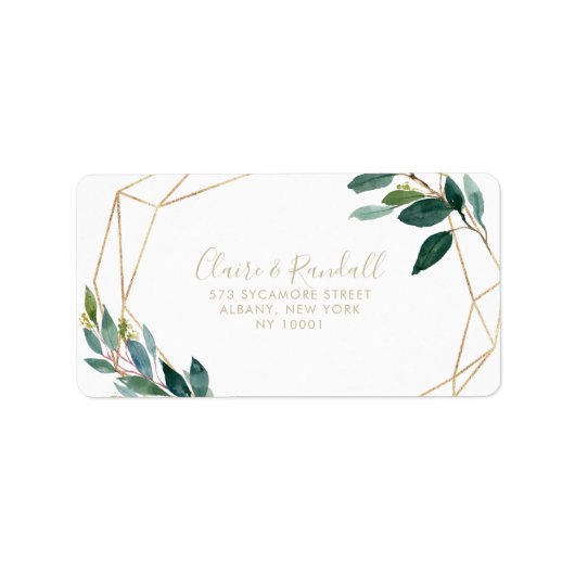 Gold Geometric Chic Eucalyptus RSVP Adres Etiket (Voorkant)