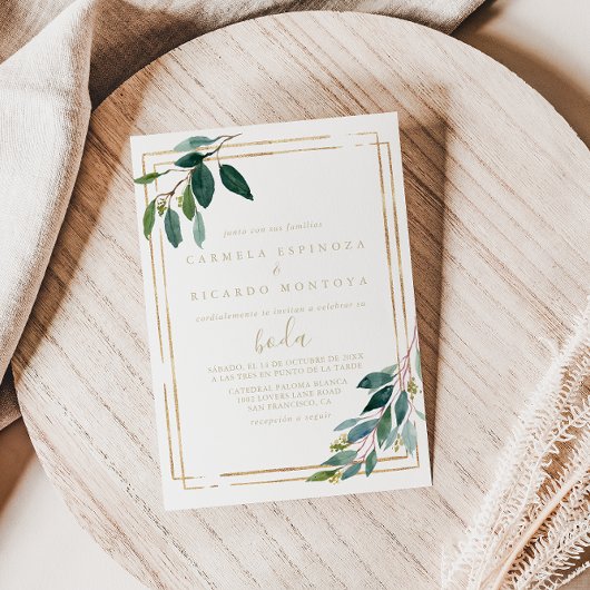 Gold Geometric Chic Eucalyptus Spain Weddenschap Kaart