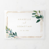 Gold Geometric Chic Eucalyptus Trifold Wedding Drieluik Uitnodiging (Cover)