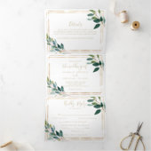 Gold Geometric Chic Eucalyptus Trifold Wedding Drieluik Uitnodiging (Binnen)