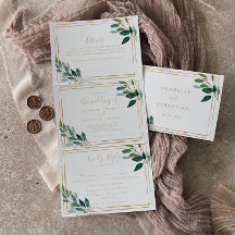 Gold Geometric Chic Eucalyptus Trifold Wedding