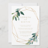 Gold Geometric Chic Foliage Back & Front Wedding Kaart (Voorkant)