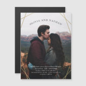 Gold Geometric Custom Verloving Photo Weddenschap Magnetische Uitnodiging (Voorkant / Achterkant)