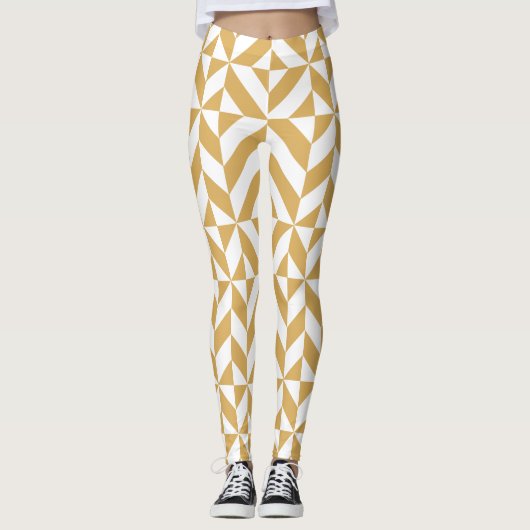 Gold Geometric Deco Pattern Leggings (Voorkant)