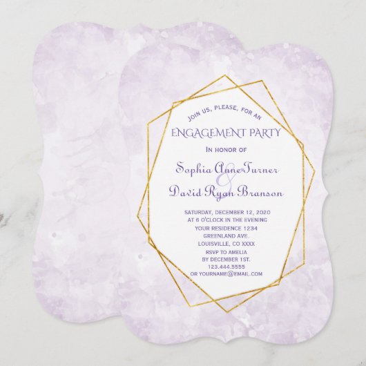 Gold Geometric Diamond Lavender Engagement Party Kaart (Voorkant / Achterkant)