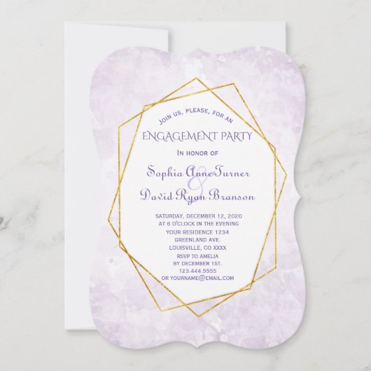 Gold Geometric Diamond Lavender Engagement Party Kaart (Voorkant)