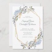 Gold Geometric Dusty Blue Floral Foto Weddenschap Kaart (Voorkant)