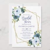 Gold Geometric Dusty Blue Floral Vrijgezellenfeest Kaart (Voorkant)