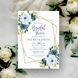 Gold Geometric Dusty Blue Floral Vrijgezellenfeest Kaart