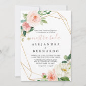Gold Geometric Elegant Herfst Flowers Nuestra Boda Kaart (Voorkant)
