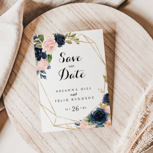 Gold Geometric Elegant Winter Floral Save the Date Briefkaart
