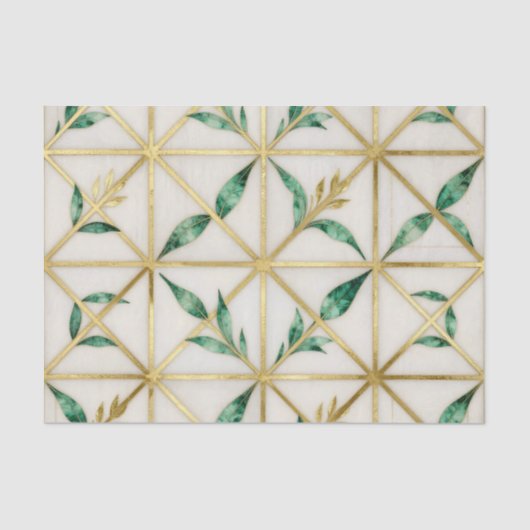 Gold Geometric Emerald Leaf Luxury Pattern Tissuepapier (Voorkant)