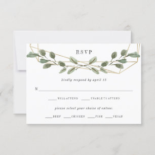 Gold Geometric en Greenery   Keuze uit weddenschap RSVP Kaartje