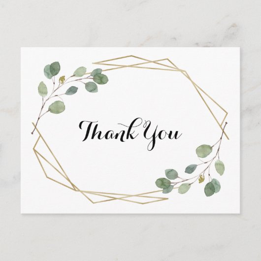 Gold Geometric Eucalyptus Calligraphy Hartelijk da Briefkaart (Voorkant)