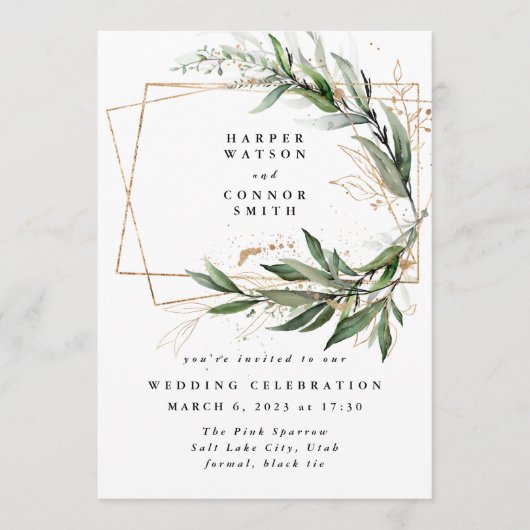 Gold Geometric Eucalyptus Elegant Greenery Moss Kaart (Voorkant)