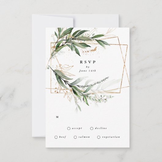 Gold Geometric Eucalyptus Elegant Greenery Moss RSVP Kaartje (Voorkant)