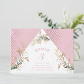 Gold Geometric Eucalyptus Elegant Party Roze Kaart (Staand voorkant)