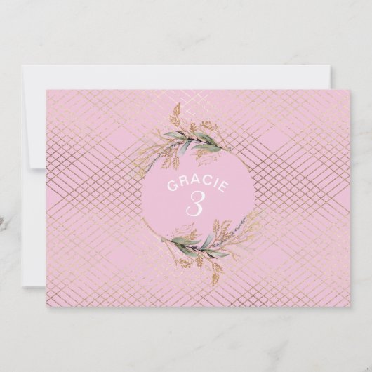 Gold Geometric Eucalyptus Elegant Party Roze Kaart (Achterkant)