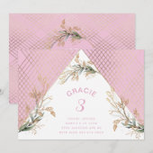 Gold Geometric Eucalyptus Elegant Party Roze Kaart (Voorkant / Achterkant)