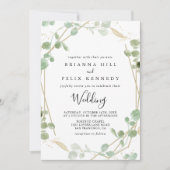 Gold Geometric Eucalyptus Front & Back Wedding Kaart (Voorkant)