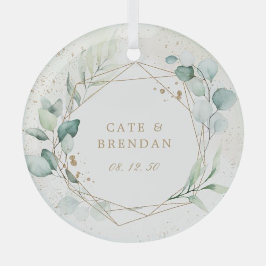 Gold Geometric Eucalyptus Greenery Pas getrouwd Glas Ornament (Voorkant)