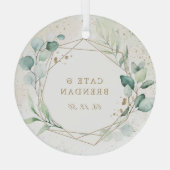 Gold Geometric Eucalyptus Greenery Pas getrouwd Glas Ornament (Achterkant)