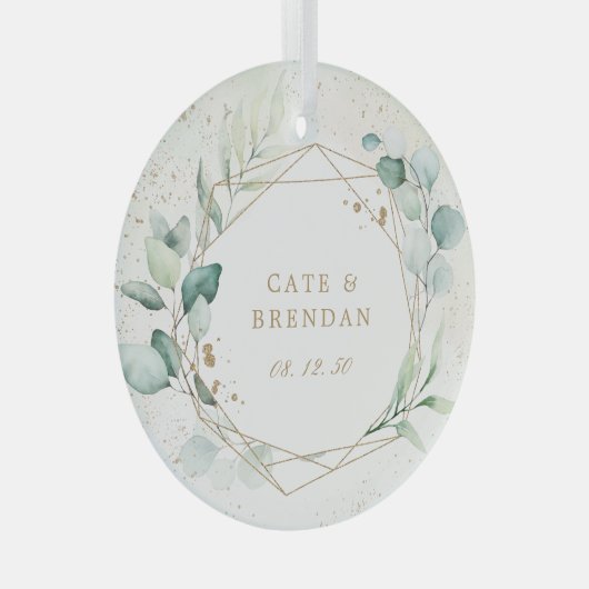 Gold Geometric Eucalyptus Greenery Pas getrouwd Glas Ornament (Voorkant Rechts)