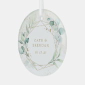Gold Geometric Eucalyptus Greenery Pas getrouwd Glas Ornament (Voorkant links)