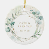 Gold Geometric Eucalyptus Greenery Photo Pas getro Keramisch Ornament (Voorkant)