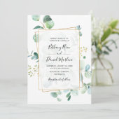 Gold Geometric Eucalyptus Greenery Wedding Kaart (Staand voorkant)