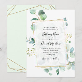 Gold Geometric Eucalyptus Greenery Wedding Kaart