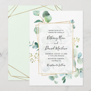 Gold Geometric Eucalyptus Greenery Wedding Kaart