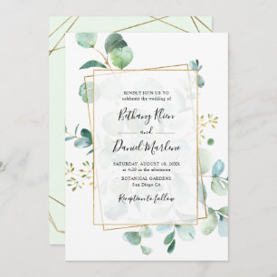 Gold Geometric Eucalyptus Greenery Wedding Kaart