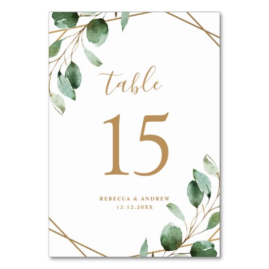 Gold Geometric Eucalyptus Greenery Wedding Kaart (Voorkant)