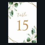 Gold Geometric Eucalyptus Greenery Wedding Kaart<br><div class="desc">Deze aanpasbare Table Numbers Card is ontworpen om te coördineren met ons Moody Greenery bruiloft collectie en biedt waterverf groene eucalyptus-bladeren die voorzien zijn van een gouden geometrische lijst en voorzien zijn van een stijlvol script en een stijlvolle serif font in gold. Om geavanceerde veranderingen aan te brengen, ga naar...</div>