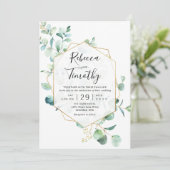 Gold Geometric Eucalyptus Greenery Wedding Kaart (Staand voorkant)