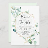 Gold Geometric Eucalyptus Greenery Wedding Kaart (Voorkant / Achterkant)