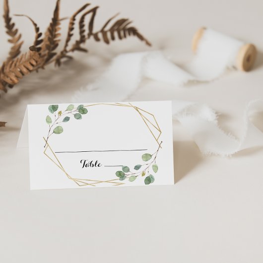 Gold Geometric Eucalyptus Weddenschap Place Card Plaatskaartje