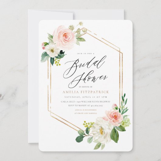 Gold Geometric Floral Bridal Shower Kaart (Voorkant)