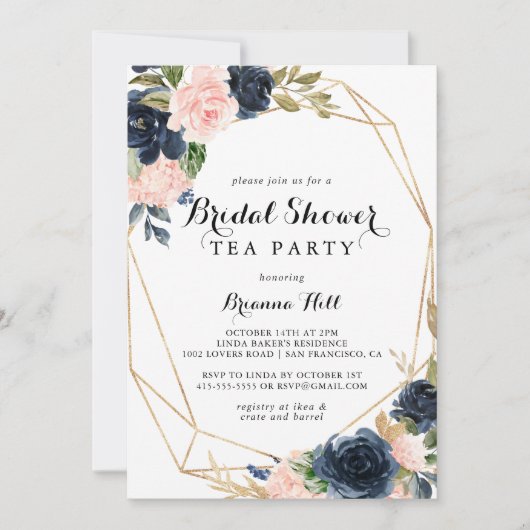 Gold Geometric Floral Vrijgezellenfeest Tea Party Kaart (Voorkant)