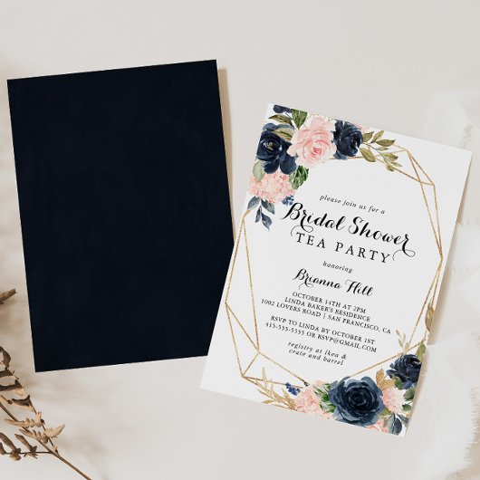 Gold Geometric Floral Vrijgezellenfeest Tea Party Kaart