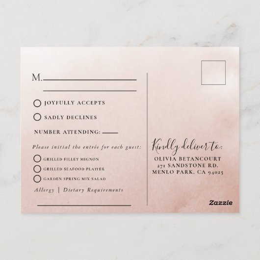 Gold Geometric Flowers Wedding Menu Keuze Reageren (Achterkant)