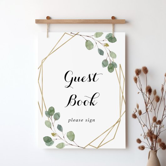 Gold Geometric Foliage Calligraphy Guest Book Sign Poster
