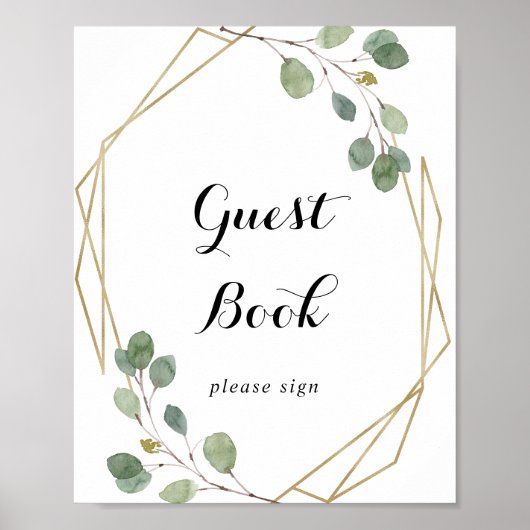 Gold Geometric Foliage Calligraphy Guest Book Sign Poster (Voorkant)
