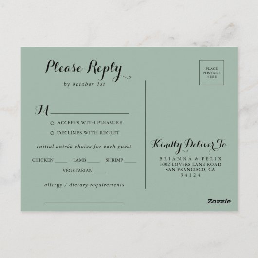 Gold Geometric Foliage Menu Keuze RSVP-Briefkaart (Achterkant)