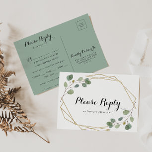 Gold Geometric Foliage Menu Keuze RSVP-Briefkaart