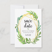 Gold Geometric Foliage Wedding Save the Date Kaart (Voorkant)